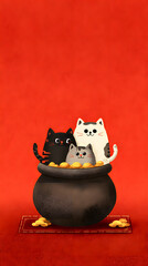 Naklejka premium The cat surrounds the sparkling gold coins