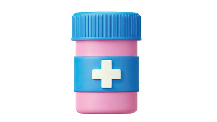 Obraz premium 3D Render of a Pink and Blue Pill Bottle with a White Cross