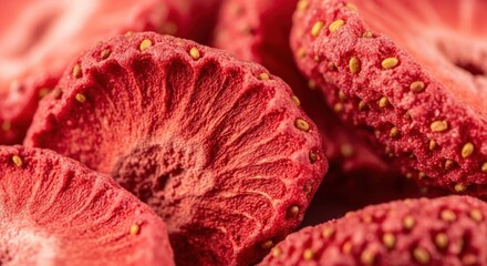 Freeze-Dried Strawberries Close-Up Dehydrated Fruit Snack Healthy Food Preservation Technology Long Shelf Life Crispy Texture Sweet Treat