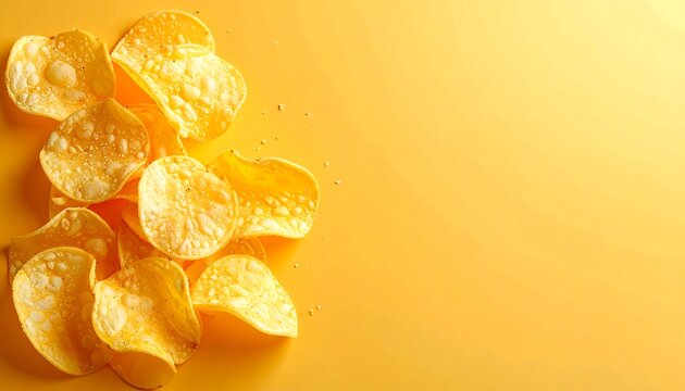 Plain chips isolated with large negative space, clean commercial presentation, minimalist composition for modern snack branding, advertising, and packaging design use.