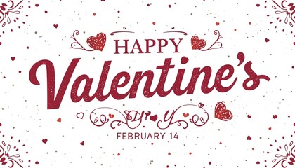 A festive Valentine's Day card with red hearts and text on a white background