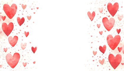 A beautiful watercolor illustration of red and pink hearts on a white background