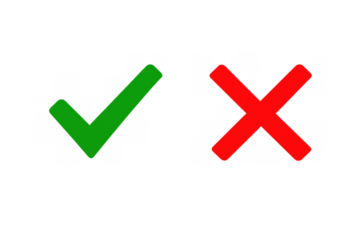 Green check mark and red x symbols on a transparent background, representing approval or rejection, correct or incorrect