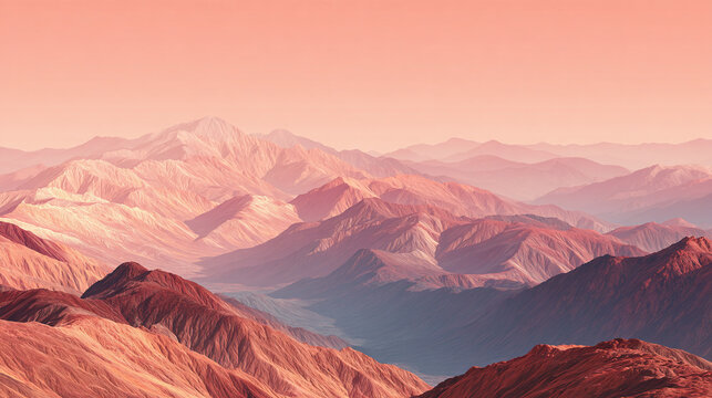 A scenic mountain range is bathed in a warm, ethereal glow, creating a captivating visual experience