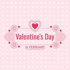 Valentine's day holiday post. Flat design vector illustration.
Pink background with hearts, decorative border. Graphics design for greeting cards, social media posts, and banners.