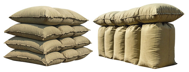 Set of military sandbag barricade isolated object