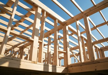 construction of the house, Modern Wood House Frame Construction against Clear Blue Sky