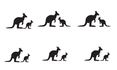 Six black silhouette kangaroo and joey pairs arranged in a grid, representing family and wildlife.