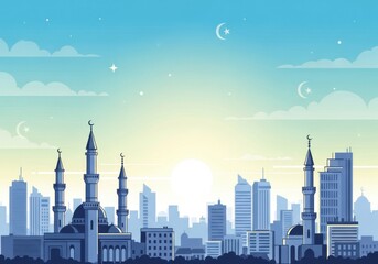 Obraz premium City Morning Celebration for Eid al-Fitr