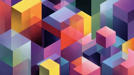 Obraz premium Colorful geometric shapes fill the canvas creating a layered effect with various shades of blue, red, yellow, and purple in a vibrant abstract design