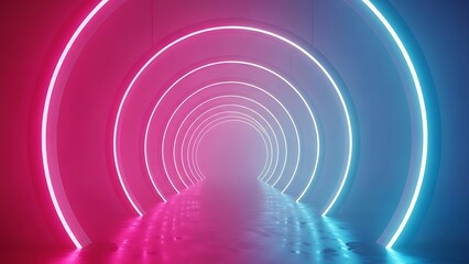 Naklejka premium Futuristic neon tunnel with pink and blue gradient lighting