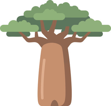 Vector Illustration of Baobab Tree Icon, Flat Cartoon African Nature Symbol Isolated