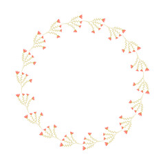 A wreath of flowers and plant branches on a white background. Natural spring frame. Vector frame in flat style.
