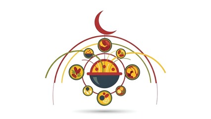 Whisk graphic illustration with icons and crescent moon symbolizing creativity and culinary art