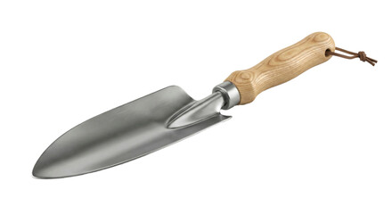 Fototapeta premium Durable garden trowel with a comfortable wooden handle and a leather hanging strap