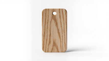 Fototapeta premium Blank wooden tag with natural grain isolated on white background, perfect for eco-friendly branding, retail packaging, and minimalist product mockups.