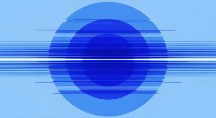 Abstract blue oval with glitchy horizontal lines on light blue background