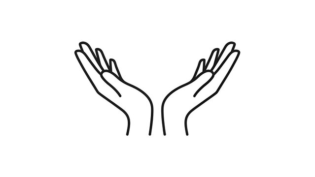 A minimalist line drawing of two open hands on a white background