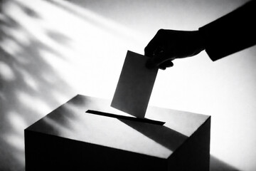 投票箱に投票する手のシルエット