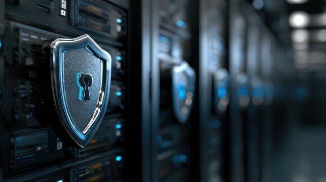 Data storage center in operation with security measures in place, showcasing technology and protection methods used for data safety