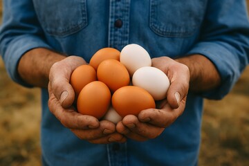 Farmer Hands Holding Fresh Chicken Eggs Organic Farming Natural Produce Concept