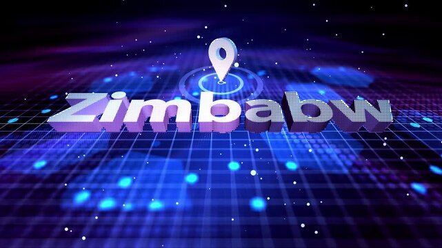 Zimbabw Location Text Animation on Futuristic Digital Grid Background location, pin, marker, map, country, text Zimbabw GPS Navigation and Smart Technology Map Zimbabw Map with Geolocation Marker