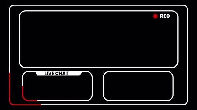 Animated Twitch Stream Intermission Overlay | Webcam, Live Chat, and Info Boxes | Red Glow Motion Graphic Design 4k video animation seamless loop
