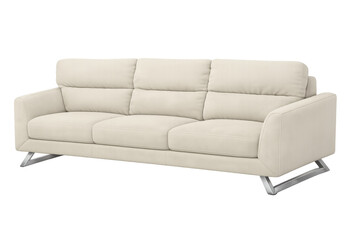 Fototapeta premium Beige modern sofa with comfortable seating and metal legs, isolated on transparent background for interior design