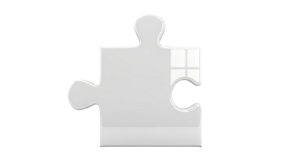 Single White Glossy Puzzle Piece on White Background