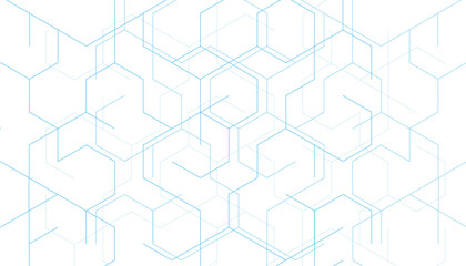 Abstract blue square line hexagons seamless hexagon polygonal pattern background.