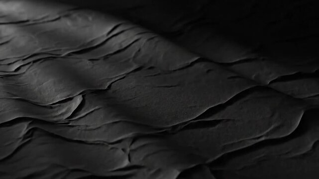 Dark, textured fabric folds with dramatic lighting creating shadows and highlights