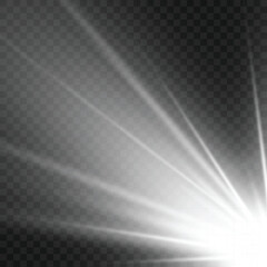 Realistic White Sun Ray Light Beam from Corner Overlay. Vector