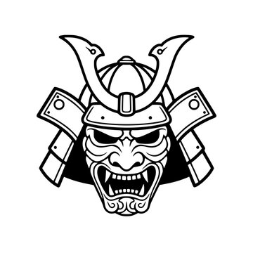 Japanese Samurai Head Vector with Traditional Kabuto Helmet
