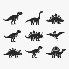 A set of dinosaur drawings. The drawings include a T. rex, a Triceratops, a Stegosaurus, a Velociraptor, and a Pterodactyl. © Muhammaddsy