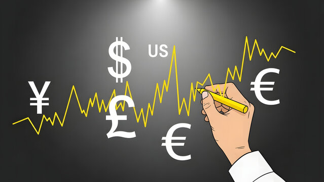 Currency exchange rate graph with hand drawing trend line - Powered by Adobe
