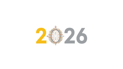 Fototapeta premium 2026 Year Number with Ornate Compass Rose Graphic