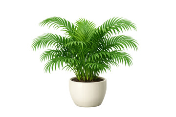 Fototapeta premium Green areca palm houseplant growing in a white pot, bringing nature and fresh air to indoor spaces, transparent background