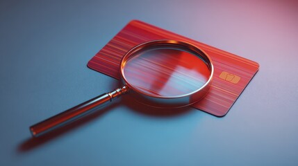 Close-up view of a magnifying glass over a card on a table in a low light setting during an indoor activity