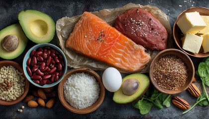 Una composici&oacute;n vibrante de alimentos saludables sobre papel de hornear.