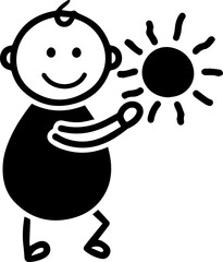Obraz premium Simple Stick Figure Illustration of a Happy Child or Baby Reaching for a Radiant Sun Doodle Style Drawing