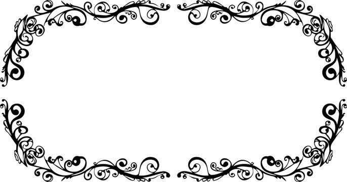 Symmetrical Scrollwork Border Frame with Elegant Curly Flourishes and Ornate Black Swirls