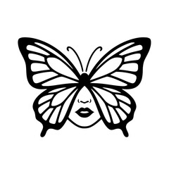 Obraz premium Minimalist vector illustration merging a female face with elegant butterfly wings.