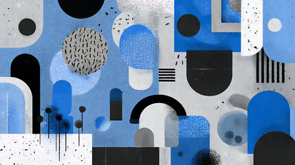 Abstract geometric patterns in blue and black colors, creating a modern artistic design suitable for backgrounds or wallpapers