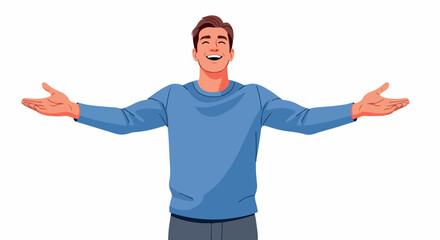 Naklejka premium Happy man with open arms with transparent background