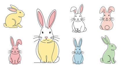 Colorful Rabbits Illustration Collection.