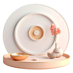 Modern zen stone arrangement with ceramic bowls and pink flowers for spa and wellness branding concepts
