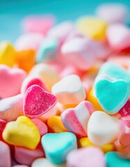 Una explosi&oacute;n de corazones de goma en tonos pastel.