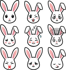 Obraz premium Collection of Cute Cartoon Rabbit Faces with Various Emotions