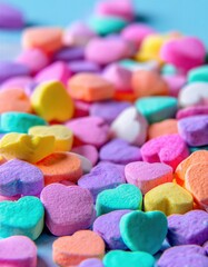 Una cascada de corazones de goma en tonos pastel.