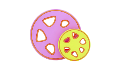Pink and Yellow Circular Objects with Cutouts